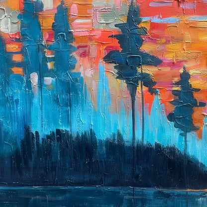 HARVEST MOON: Textured Impasto Landscape Oil Painting | rectangular format, hand-painted canvas edge
