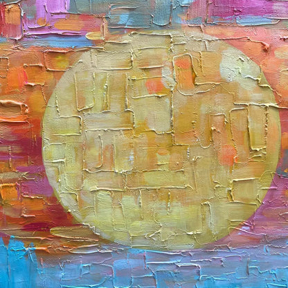 HARVEST MOON: Textured Impasto Landscape Oil Painting | rolled canvas, ready for custom framing