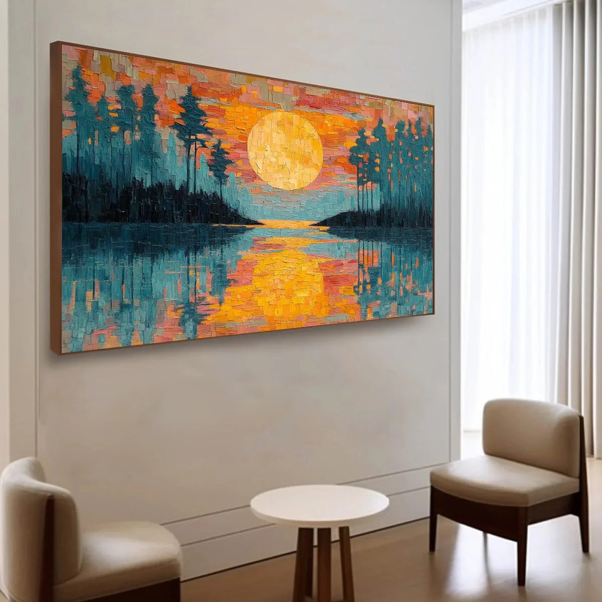 HARVEST MOON: Textured Impasto Landscape Oil Painting | Landscape mood, soft natural light studio shot