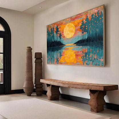 HARVEST MOON: Textured Impasto Landscape Oil Painting | multi-color palette, original oil on stretched canvas art