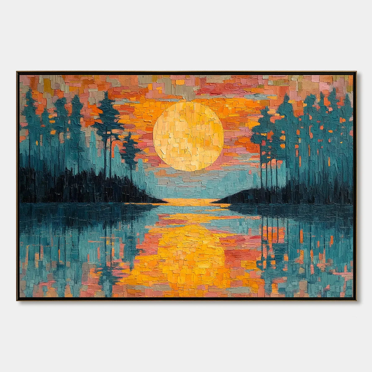 HARVEST MOON: Textured Impasto Landscape Oil Painting | hanging in living room, Landscape wall art