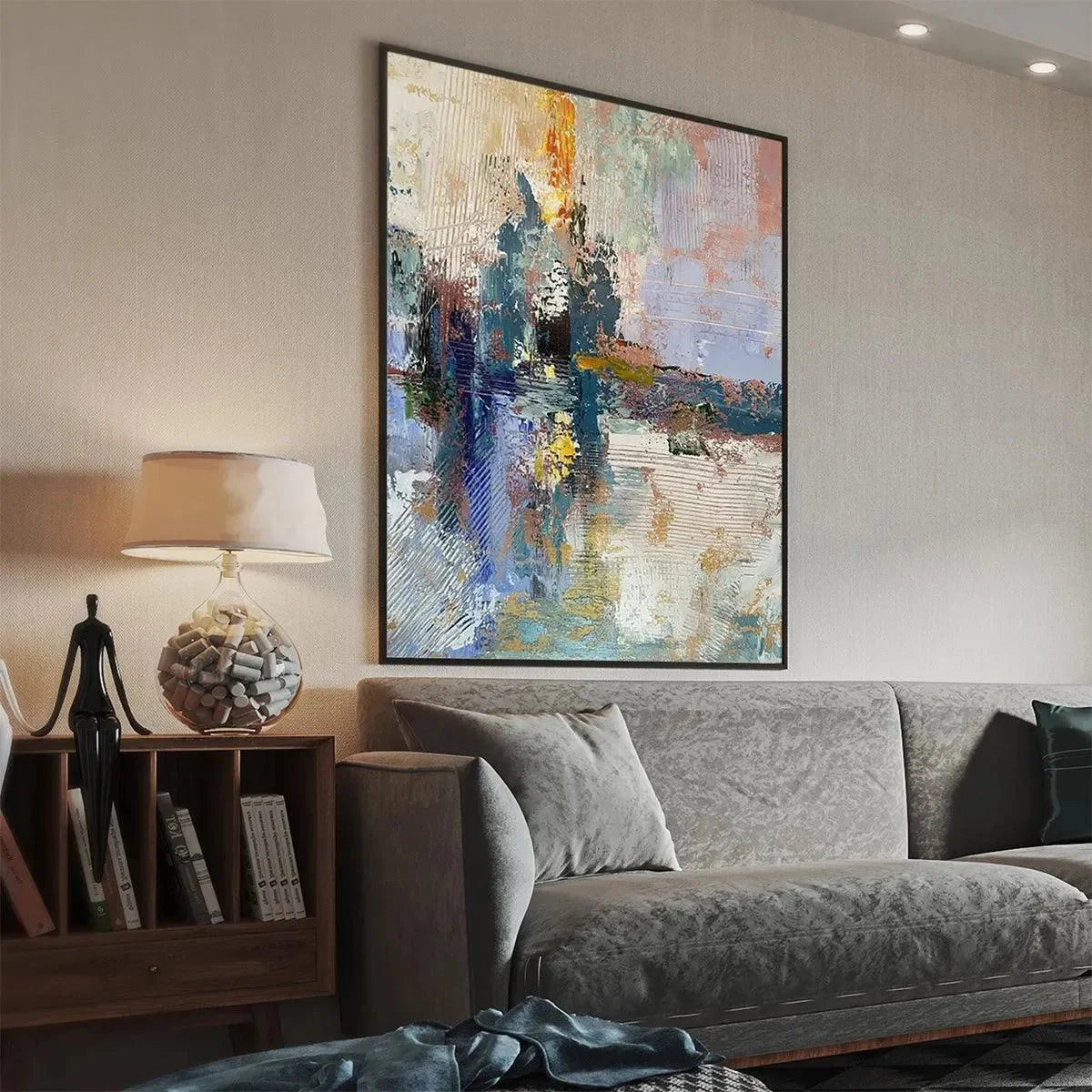 HAZY SKIES: Colorful Abstract Painting, Textured Wall Art, Vertical Canvas, Modern Art | Abstract mood, soft natural light studio shot