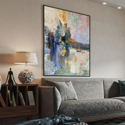 HAZY SKIES: Colorful Abstract Painting, Textured Wall Art, Vertical Canvas, Modern Art | Abstract mood, soft natural light studio shot