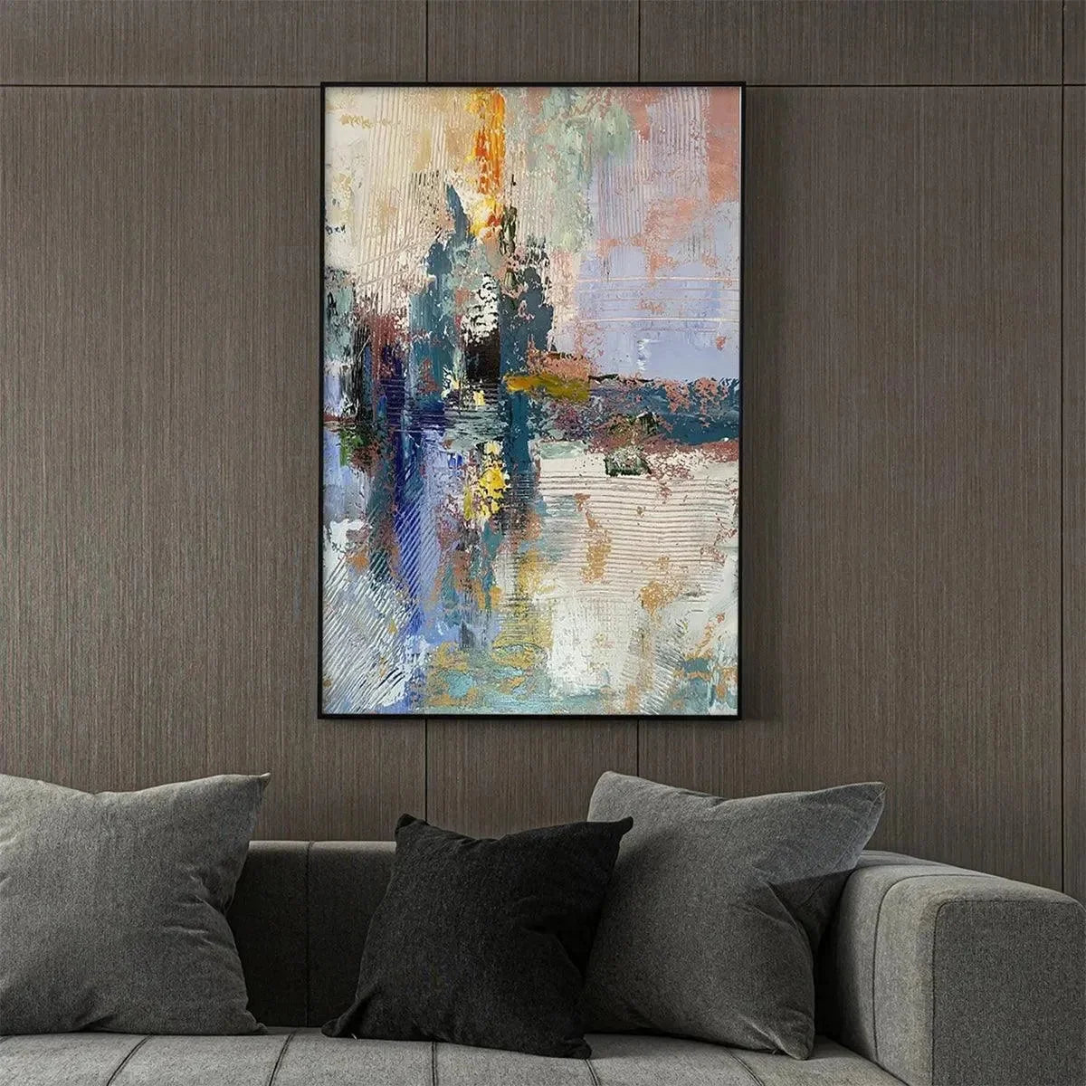 HAZY SKIES: Colorful Abstract Painting, Textured Wall Art, Vertical Canvas, Modern Art | texture detail, palette knife marks visible