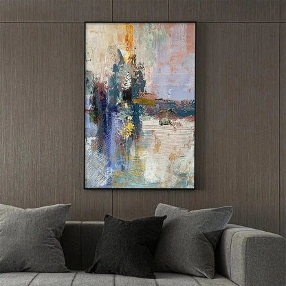HAZY SKIES: Colorful Abstract Painting, Textured Wall Art, Vertical Canvas, Modern Art | texture detail, palette knife marks visible