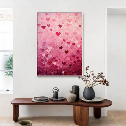 HEART RAIN: Textured Impasto Abstract Oil Painting in Pink and Red | Abstract closeup, raised brushwork detail