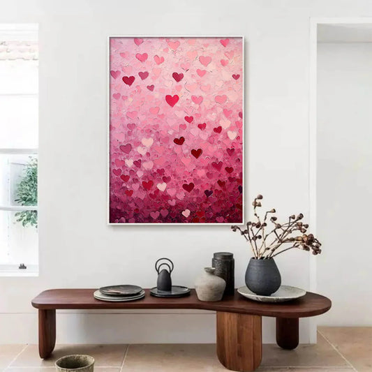 HEART RAIN: Textured Impasto Abstract Oil Painting in Pink and Red