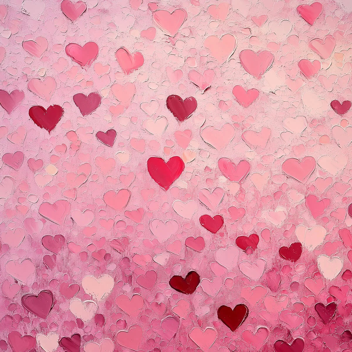 HEART RAIN: Textured Impasto Abstract Oil Painting in Pink and Red | rectangular format, hand-painted canvas edge
