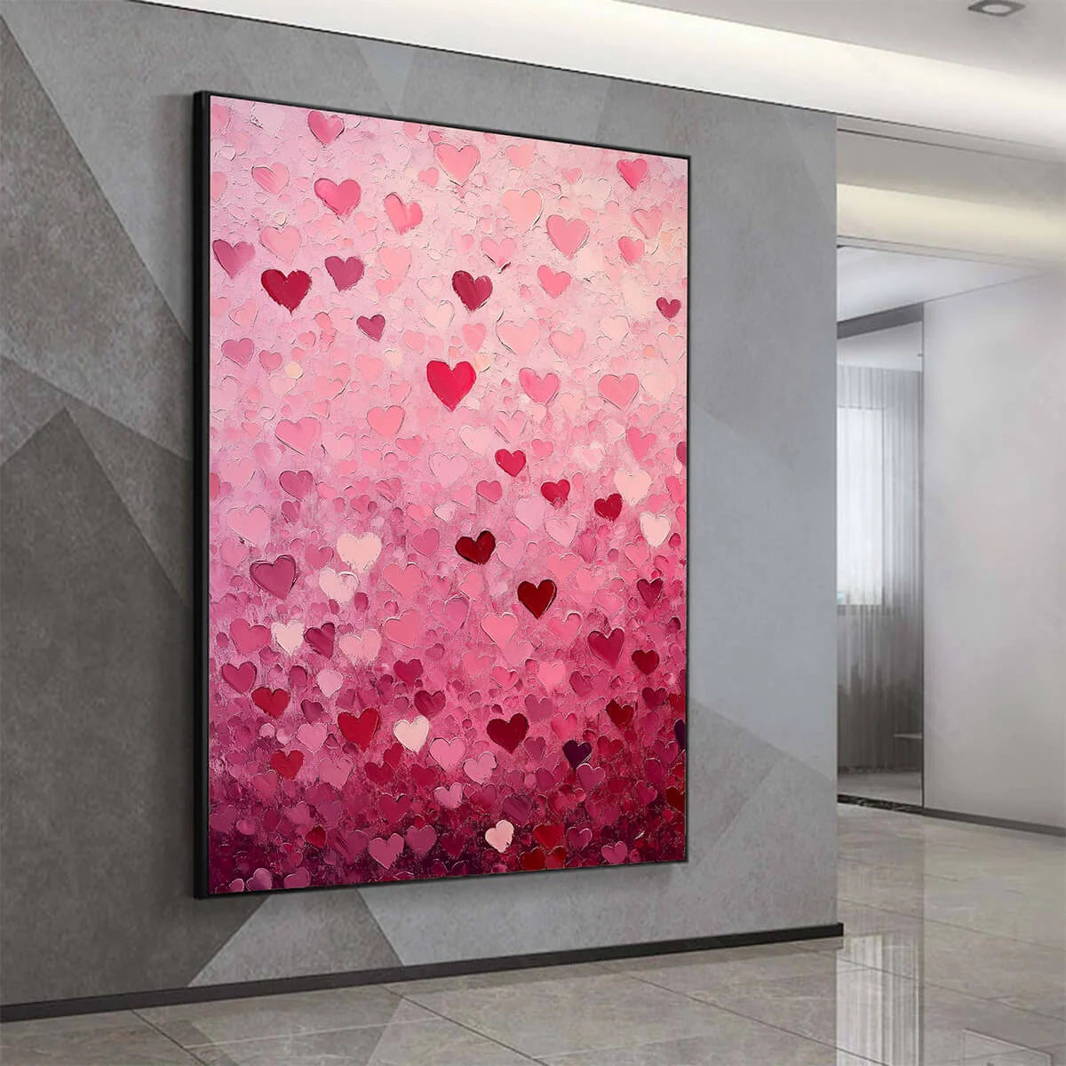 HEART RAIN: Textured Impasto Abstract Oil Painting in Pink and Red | rolled canvas, ready for custom framing