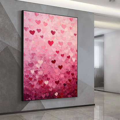 HEART RAIN: Textured Impasto Abstract Oil Painting in Pink and Red | rolled canvas, ready for custom framing