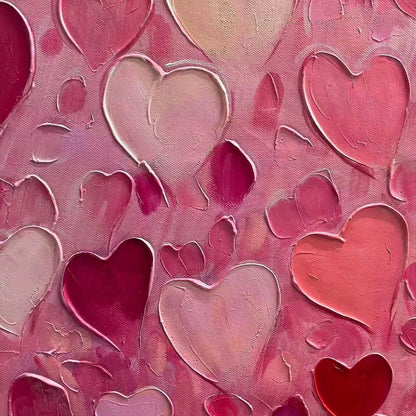 HEART RAIN: Textured Impasto Abstract Oil Painting in Pink and Red | black frame version on white wall