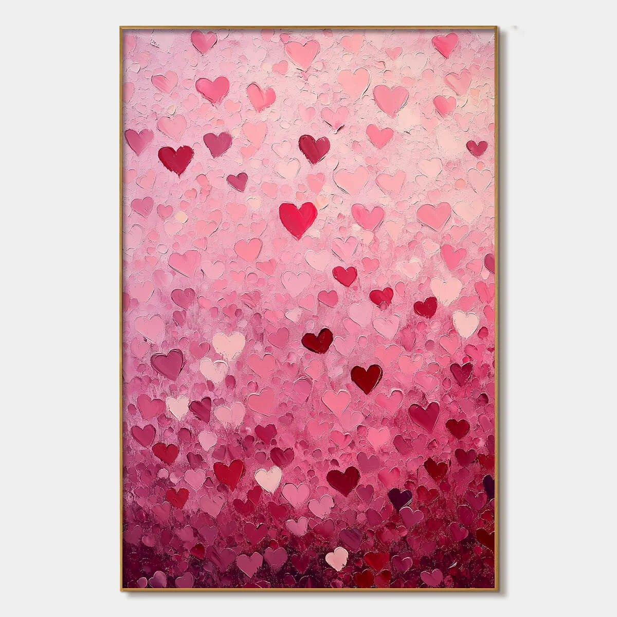 HEART RAIN: Textured Impasto Abstract Oil Painting in Pink and Red | hanging in living room, Abstract wall art