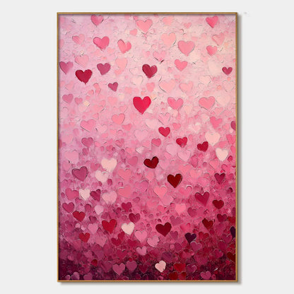 HEART RAIN: Textured Impasto Abstract Oil Painting in Pink and Red | hanging in living room, Abstract wall art