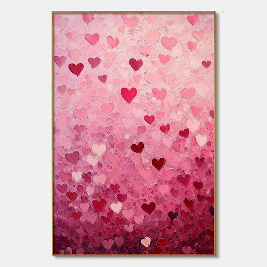HEART RAIN: Textured Impasto Abstract Oil Painting in Pink and Red | hanging in living room, Abstract wall art