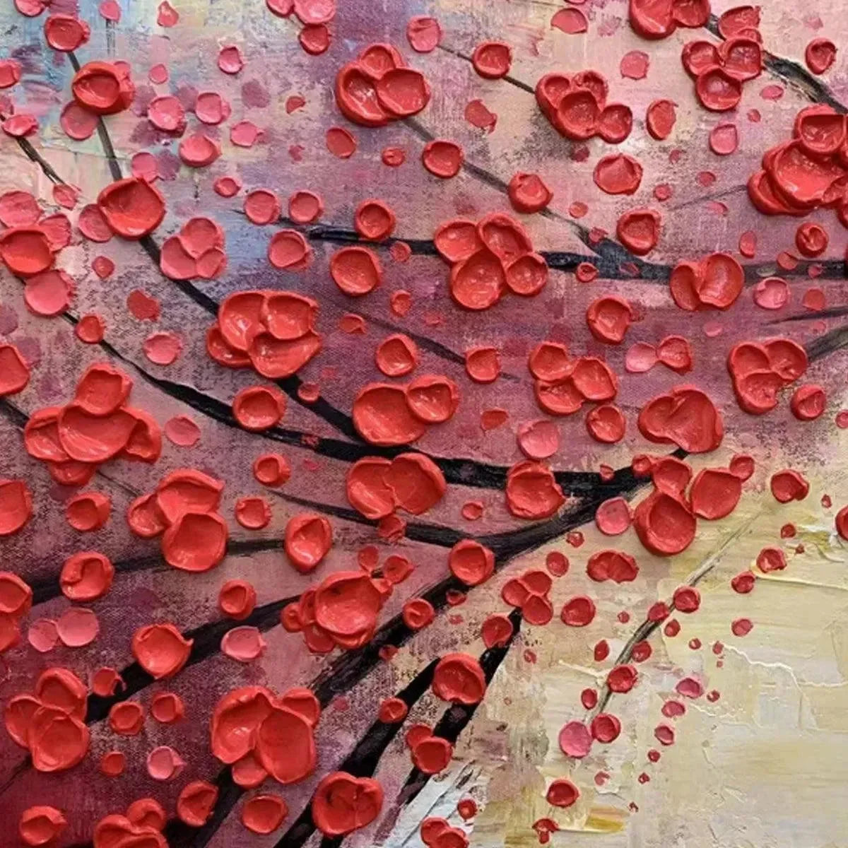HEART TREE: Textured Impasto Red Tree Painting with Heart-Shaped Leaves | rolled canvas, ready for custom framing