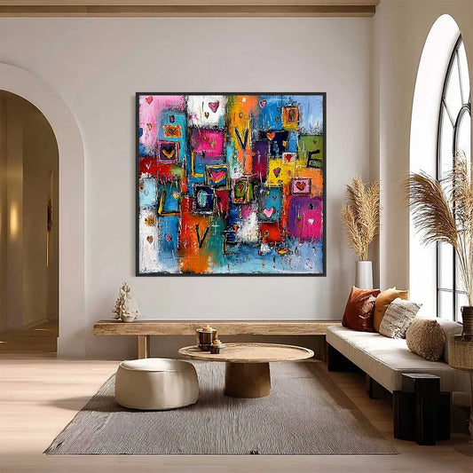 HEARTBEAT SYMPHONY: Colorful Abstract Love & Hearts Impasto Painting