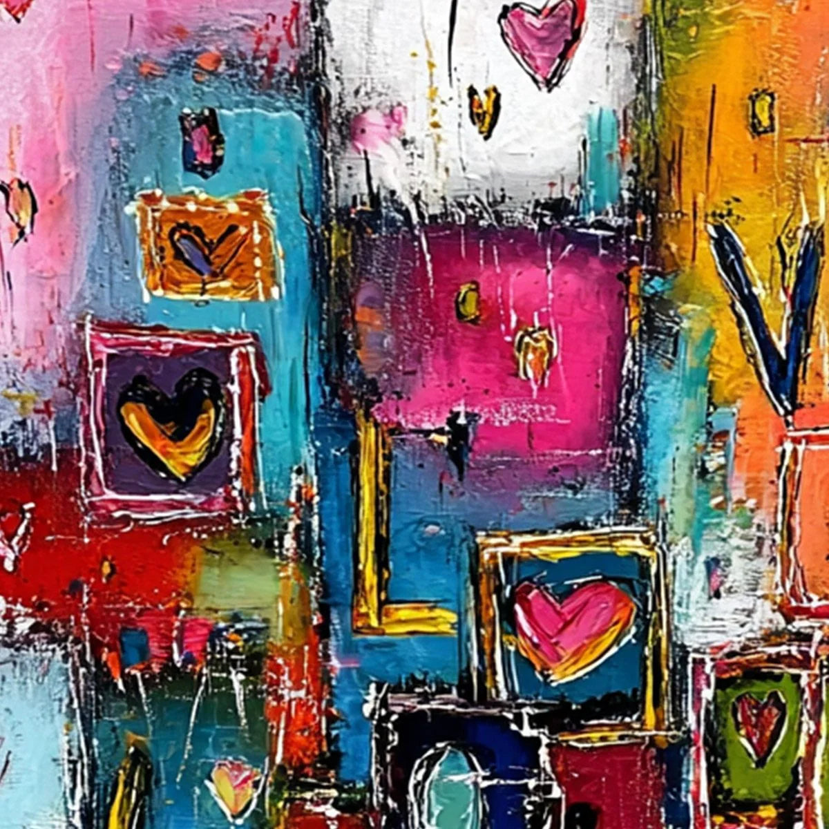 HEARTBEAT SYMPHONY: Colorful Abstract Love & Hearts Impasto Painting | rolled canvas, ready for custom framing