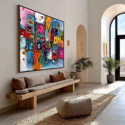 HEARTBEAT SYMPHONY: Colorful Abstract Love & Hearts Impasto Painting | Abstract mood, soft natural light studio shot