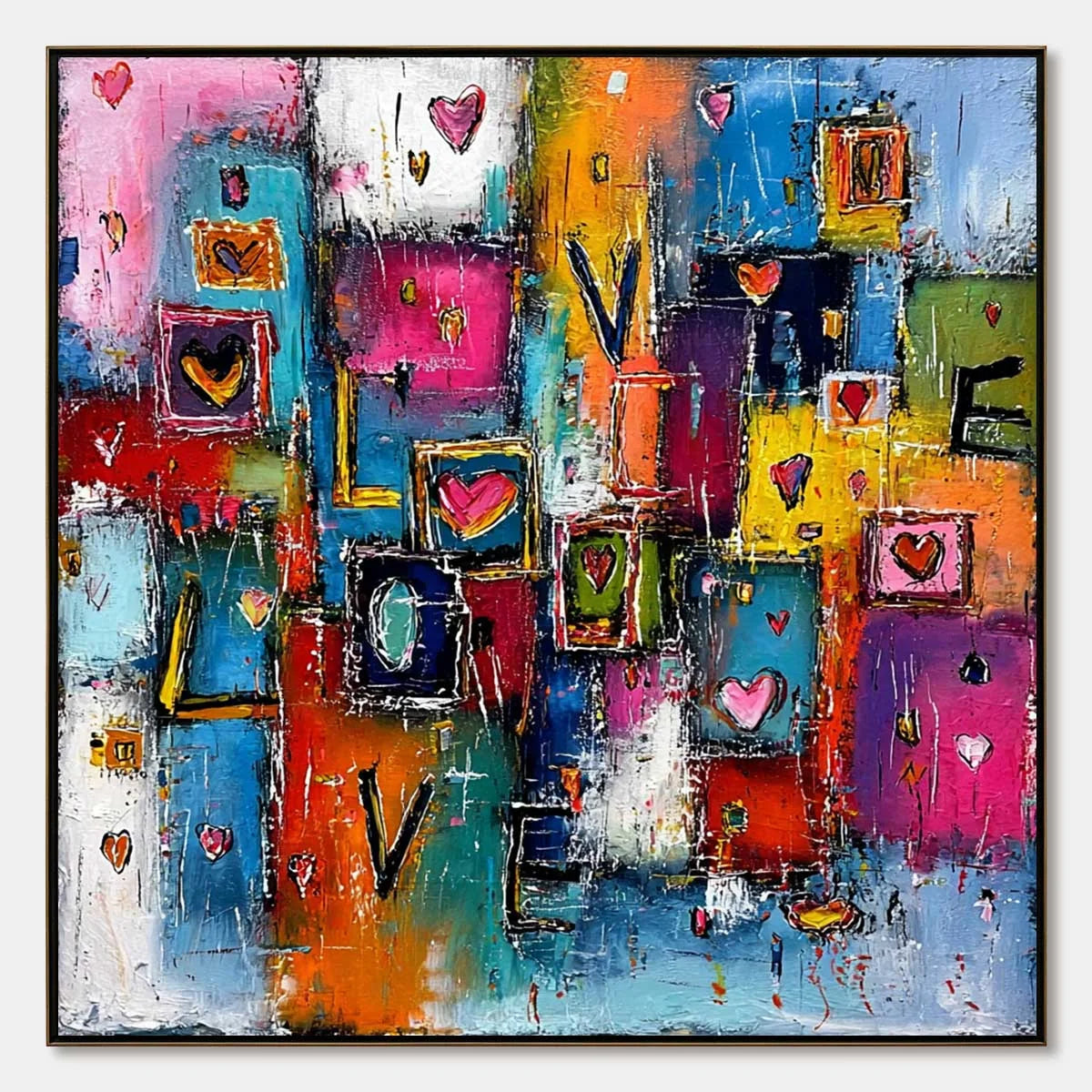 HEARTBEAT SYMPHONY: Colorful Abstract Love & Hearts Impasto Painting | hanging in living room, Abstract wall art