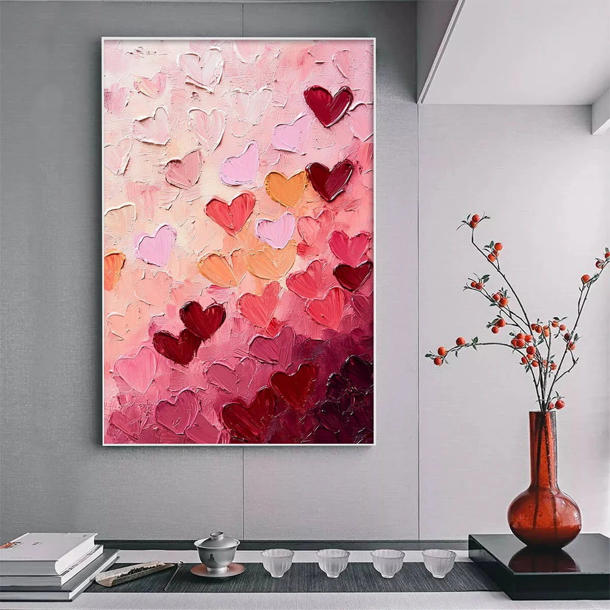 HEARTSCAPE: Textured Impasto Abstract Oil Painting in Pink and Red | Abstract closeup, raised brushwork detail