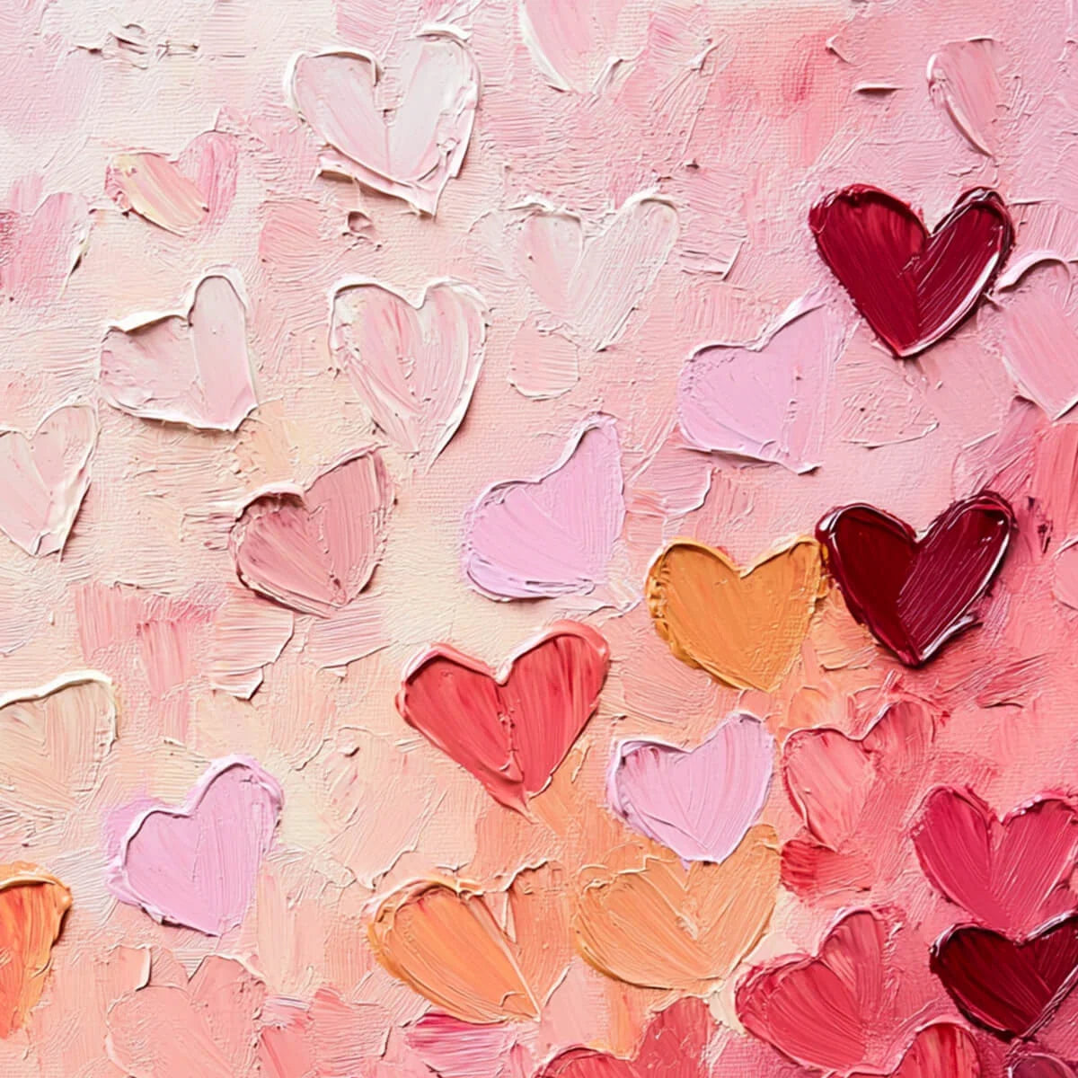 HEARTSCAPE: Textured Impasto Abstract Oil Painting in Pink and Red | rectangular format, hand-painted canvas edge