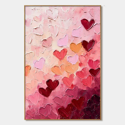 HEARTSCAPE: Textured Impasto Abstract Oil Painting in Pink and Red | hanging in living room, Abstract wall art