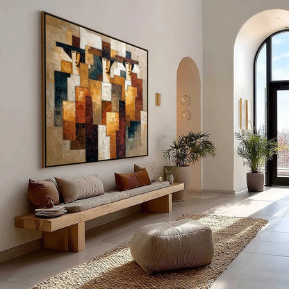 THE TRIAD: Heavily Textured Abstract Figurative Impasto Painting | Figurative mood, soft natural light studio shot