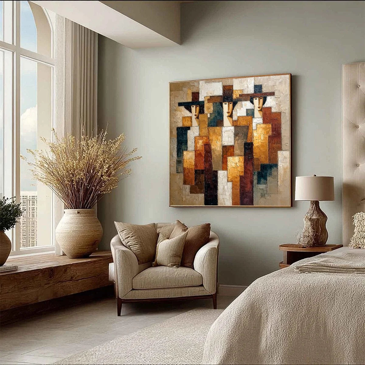 THE TRIAD: Heavily Textured Abstract Figurative Impasto Painting | multi-color palette, original oil on stretched canvas art