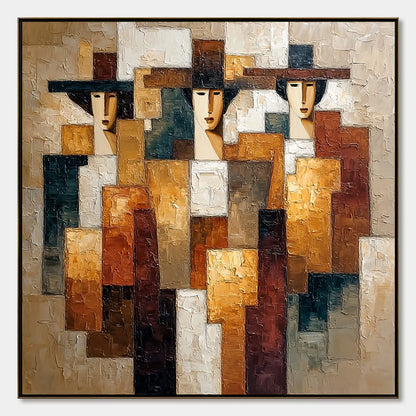 THE TRIAD: Heavily Textured Abstract Figurative Impasto Painting | hanging in living room, Figurative wall art