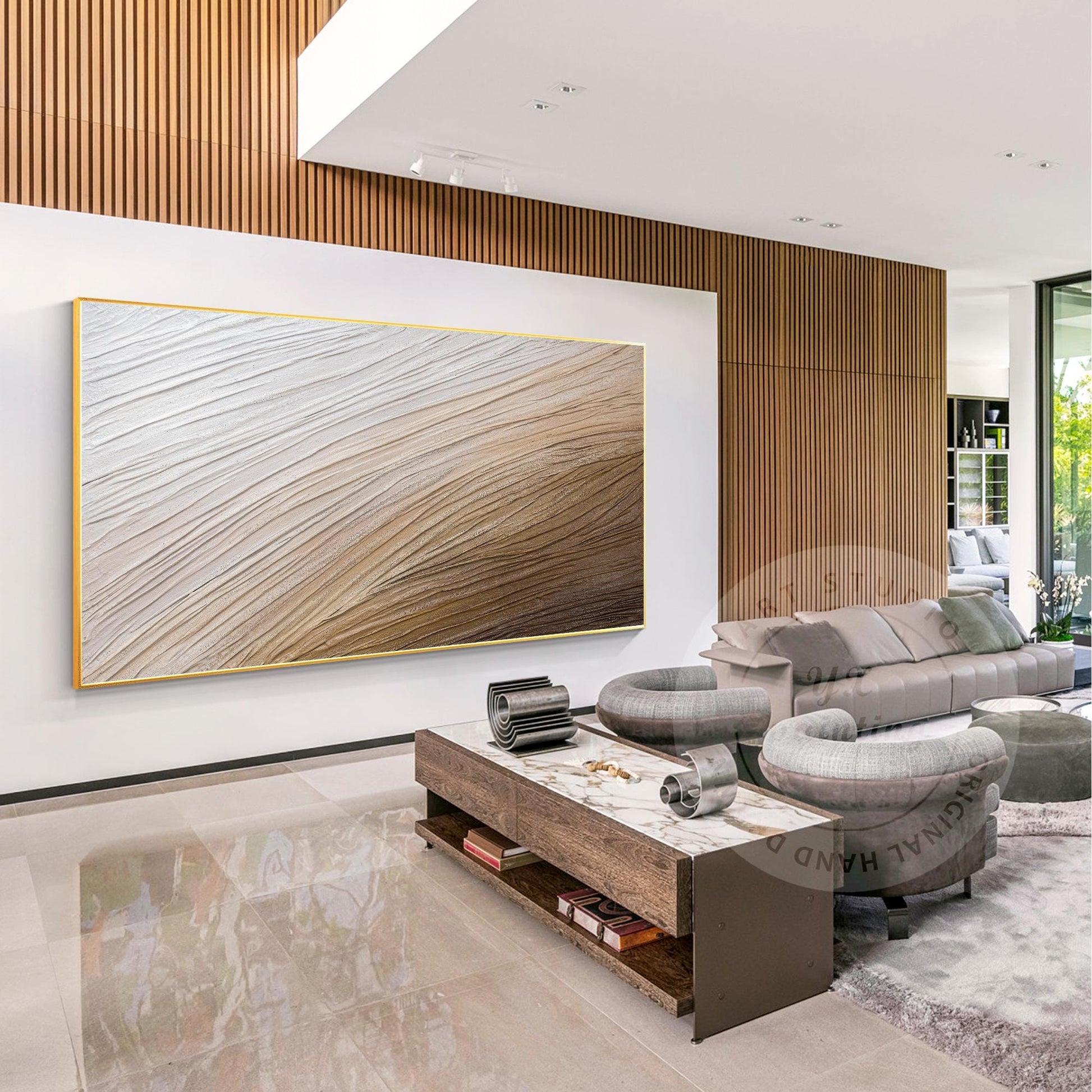 Heavy Texture Abstract Painting: Earth Tone Sea Wave Canvas Art #3