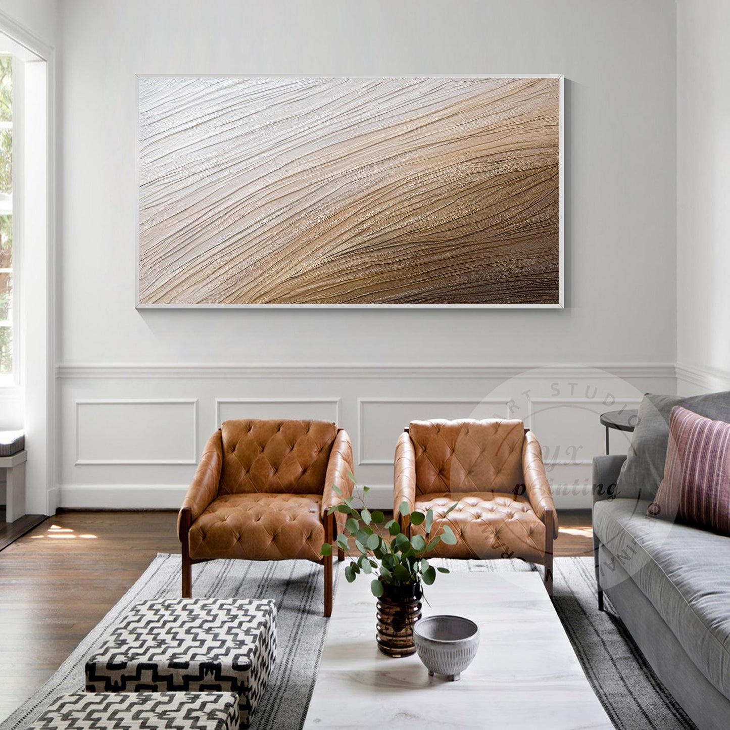 Heavy Texture Abstract Painting: Earth Tone Sea Wave Canvas Art #5