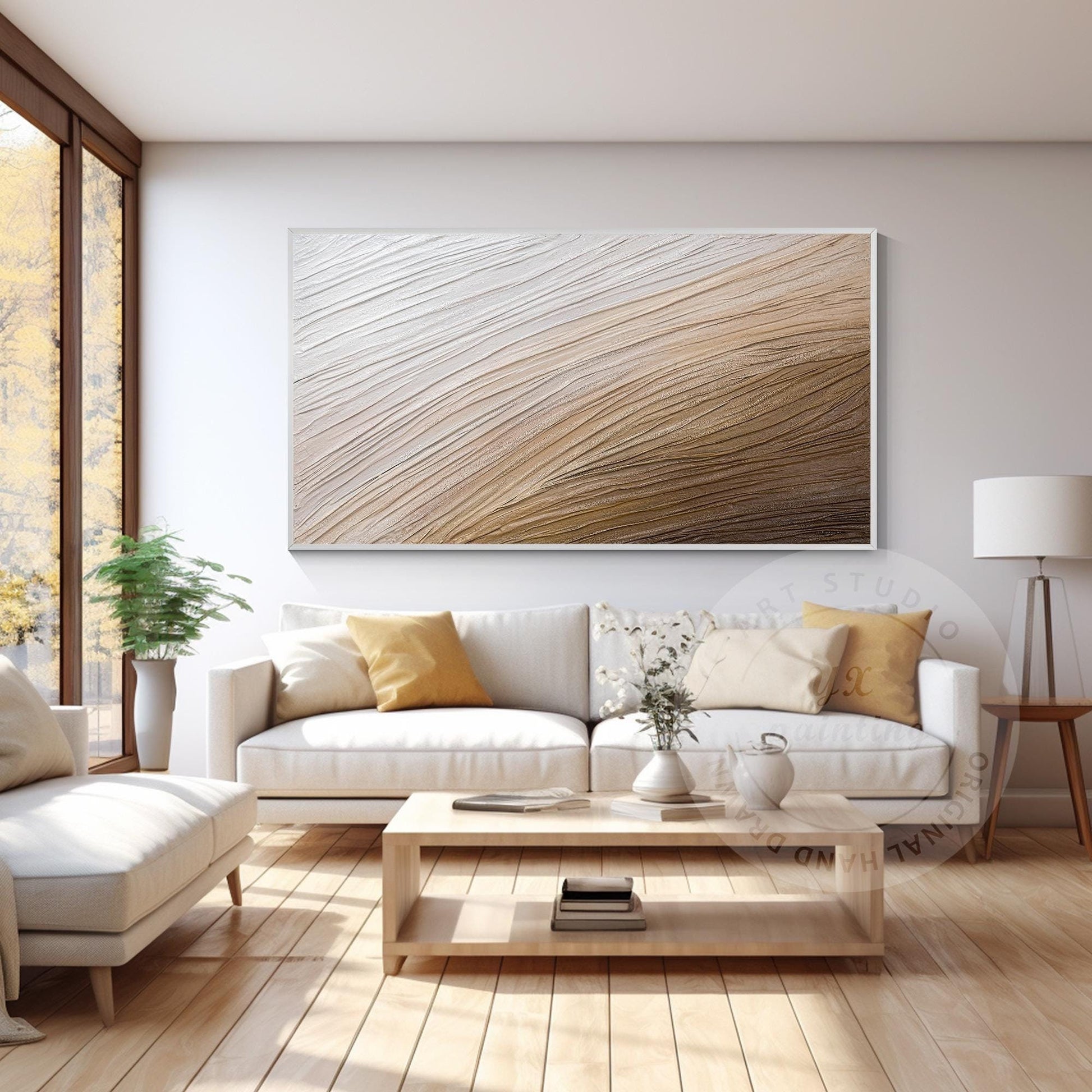 Heavy Texture Abstract Painting: Earth Tone Sea Wave Canvas Art #1