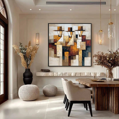 THE JOURNEYMEN: Heavy Texture Palette Knife Figurative Painting | gold frame stretched on neutral wall