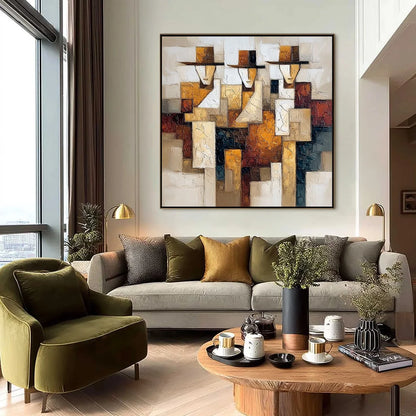 THE JOURNEYMEN: Heavy Texture Palette Knife Figurative Painting | black frame version on white wall