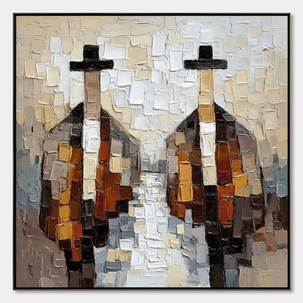 THE JOURNEYMEN: Heavy Texture Palette Knife Figurative Painting | hanging in living room, Figurative wall art