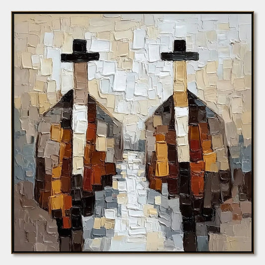 THE JOURNEYMEN: Heavy Texture Palette Knife Figurative Painting | hanging in living room, Figurative wall art