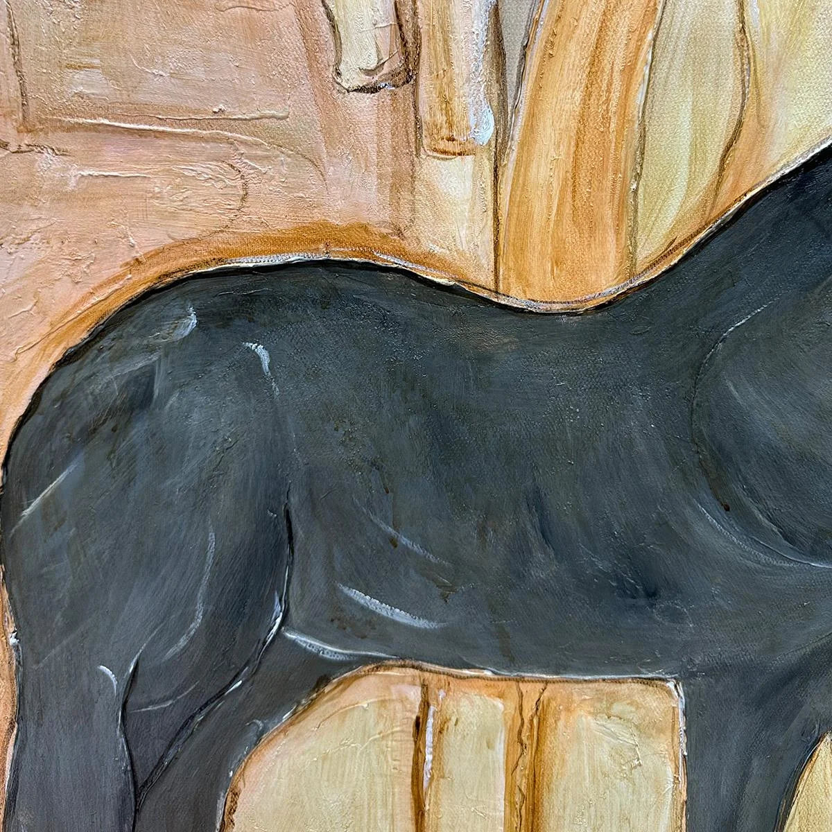 HERD WHISPERS: Figurative Textured Horse Painting | rectangular format, hand-painted canvas edge