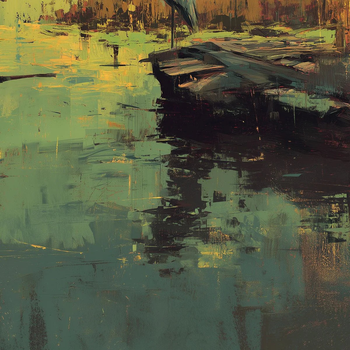 HERON'S REPOSE: Expressive Vertical Wildlife Painting of a Heron at Sunset | rectangular format, hand-painted canvas edge
