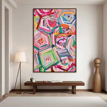 HEXAGONAL HARMONY Textured Abstract Impasto Oil Painting | Abstract closeup, raised brushwork detail