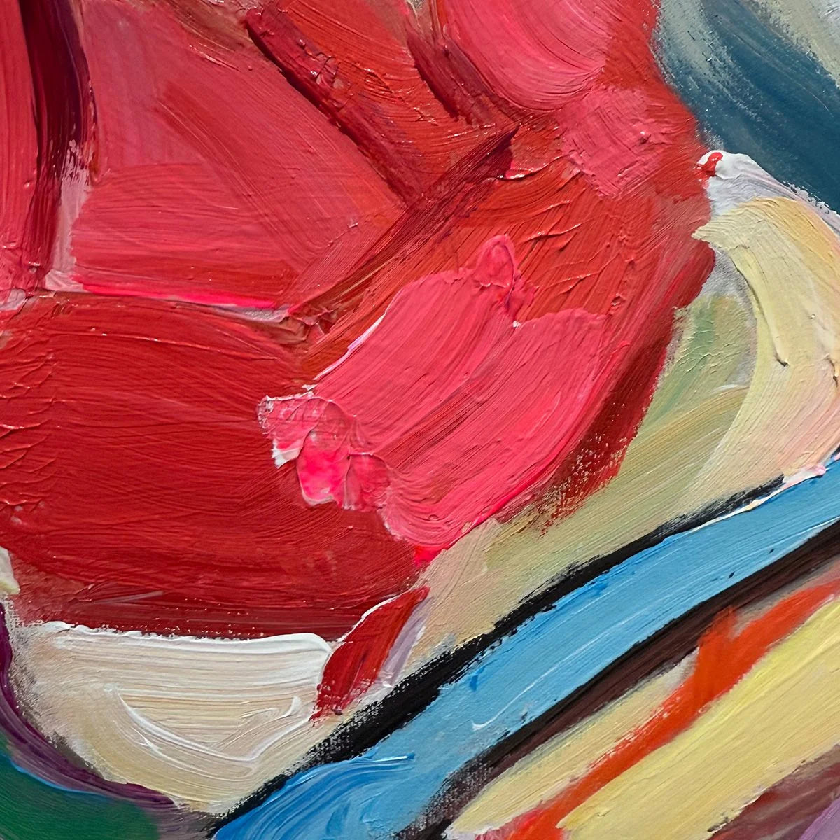 HEXAGONAL HARMONY Textured Abstract Impasto Oil Painting | rectangular format, hand-painted canvas edge