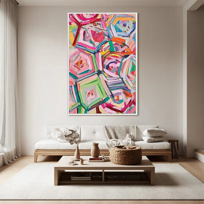 HEXAGONAL HARMONY Textured Abstract Impasto Oil Painting | rolled canvas, ready for custom framing