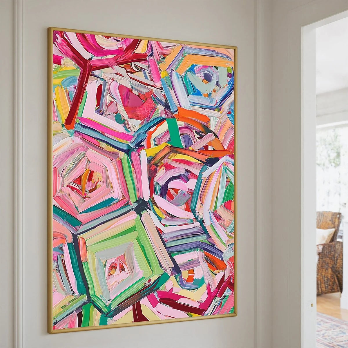 HEXAGONAL HARMONY Textured Abstract Impasto Oil Painting | Abstract mood, soft natural light studio shot