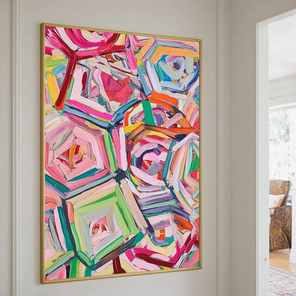 HEXAGONAL HARMONY Textured Abstract Impasto Oil Painting | Abstract mood, soft natural light studio shot
