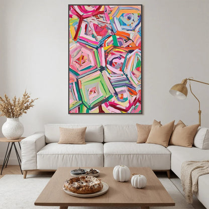 HEXAGONAL HARMONY Textured Abstract Impasto Oil Painting | texture detail, palette knife marks visible