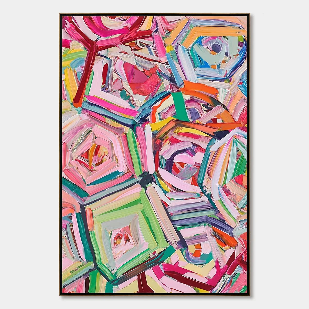 HEXAGONAL HARMONY Textured Abstract Impasto Oil Painting | hanging in living room, Abstract wall art
