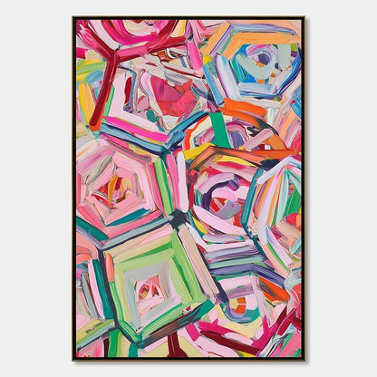 HEXAGONAL HARMONY Textured Abstract Impasto Oil Painting | hanging in living room, Abstract wall art