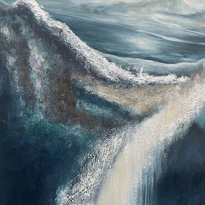 HIGHLAND MIST: Atmospheric Landscape Oil Painting | black frame version on white wall