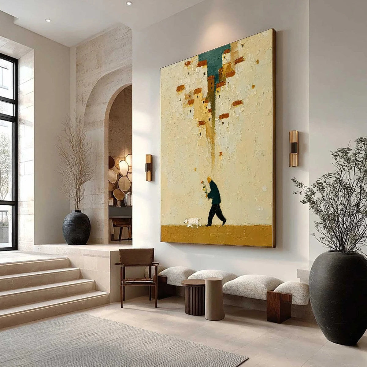 HOMEWARD BOUND: Textured Figurative Painting of Man and Dog | Figurative mood, soft natural light studio shot