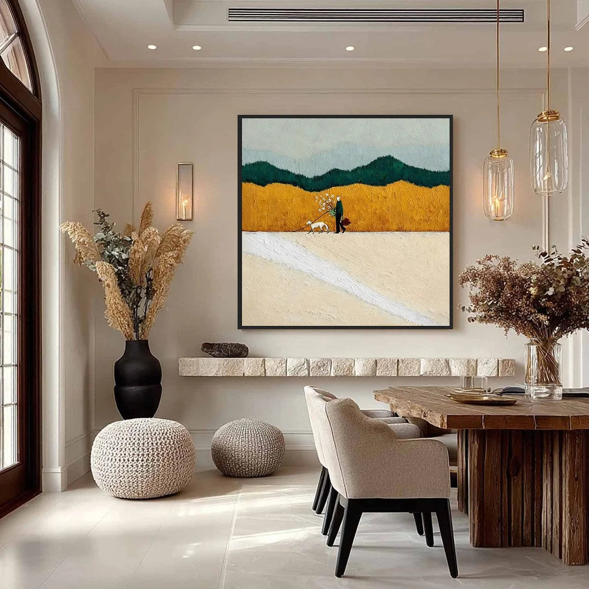 HOMEWARD BOUND: Textured Figurative Landscape Wall Art | gold frame stretched on neutral wall