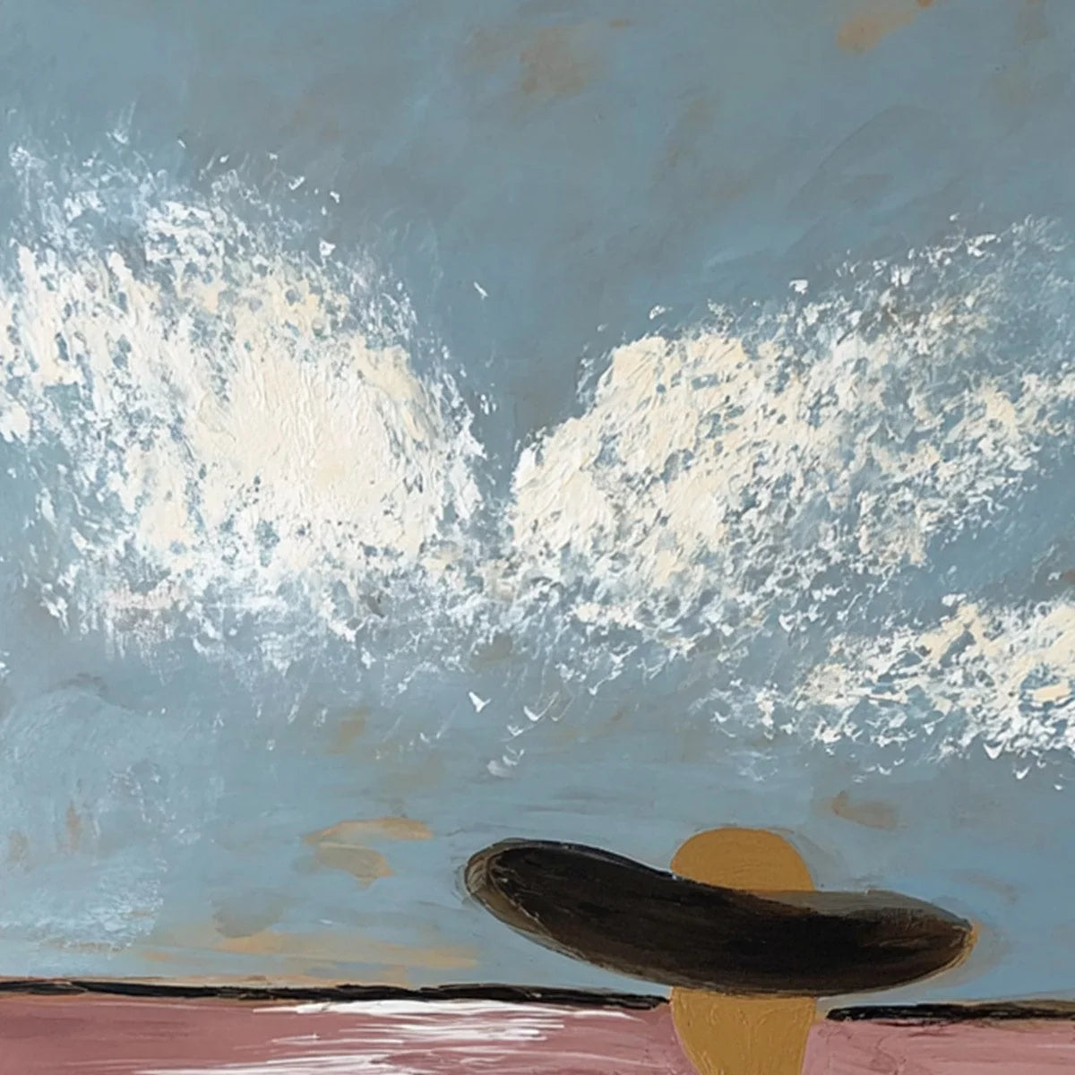 HORIZON GAZE: Minimalist Figurative Painting of Woman on Beach | rectangular format, hand-painted canvas edge